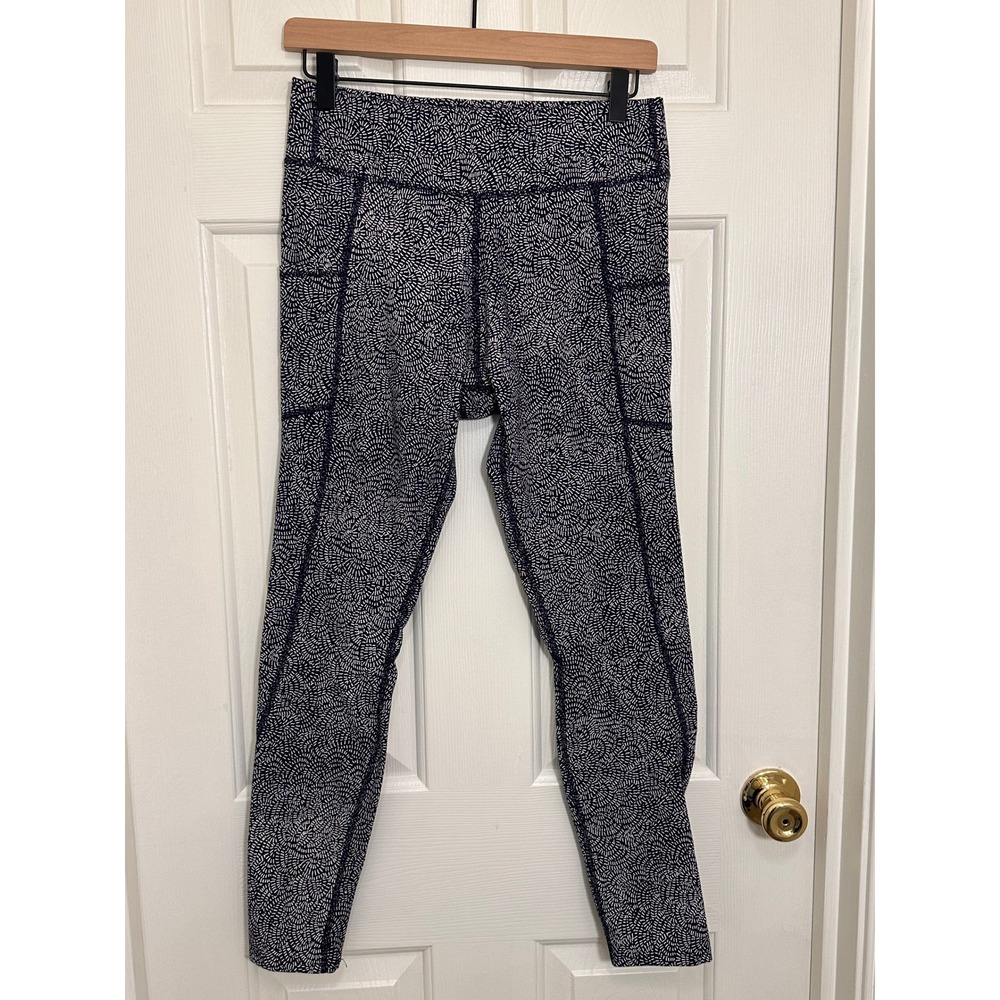 Pact Organic Cotton Pocket Leggings Navy White Print Medium High Rise Yoga Pants